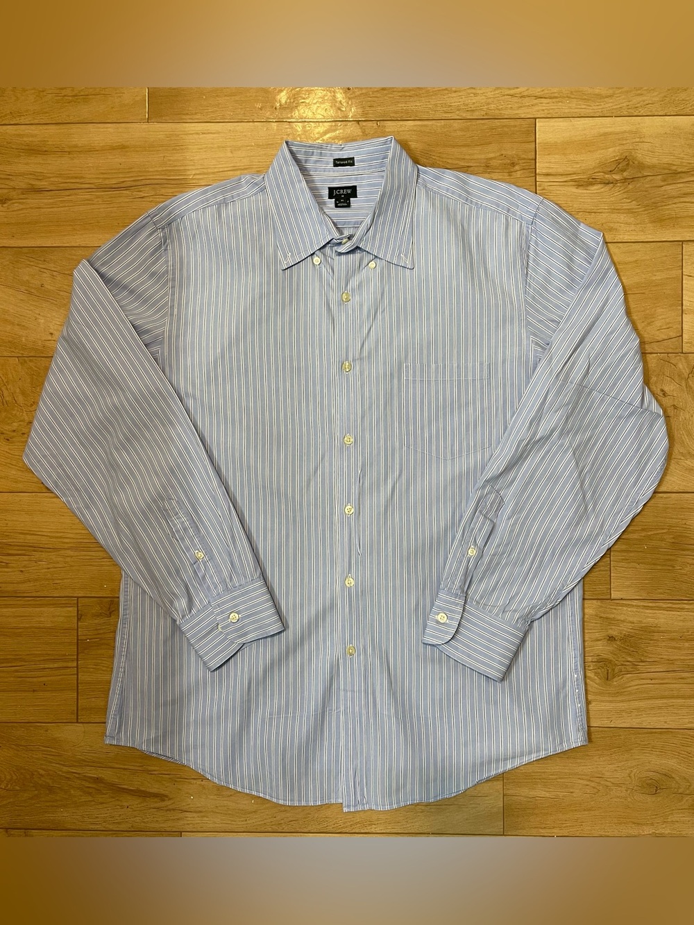 J.Crew Tailored Fit Light Blue Striped Men's XL Dress Shirt